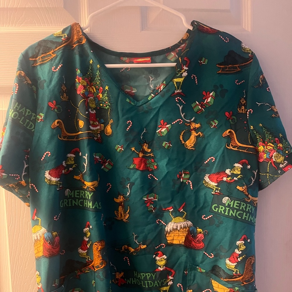 Grinch Christmas Scrub Top